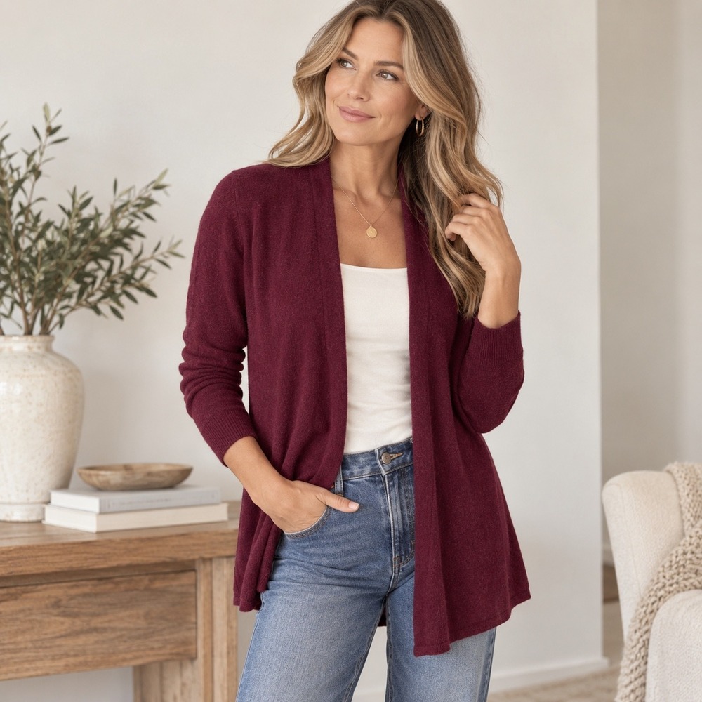 41 Hawthorn Open Front Cashmere Cardigan Womens Size S Burgundy Casual Capsule